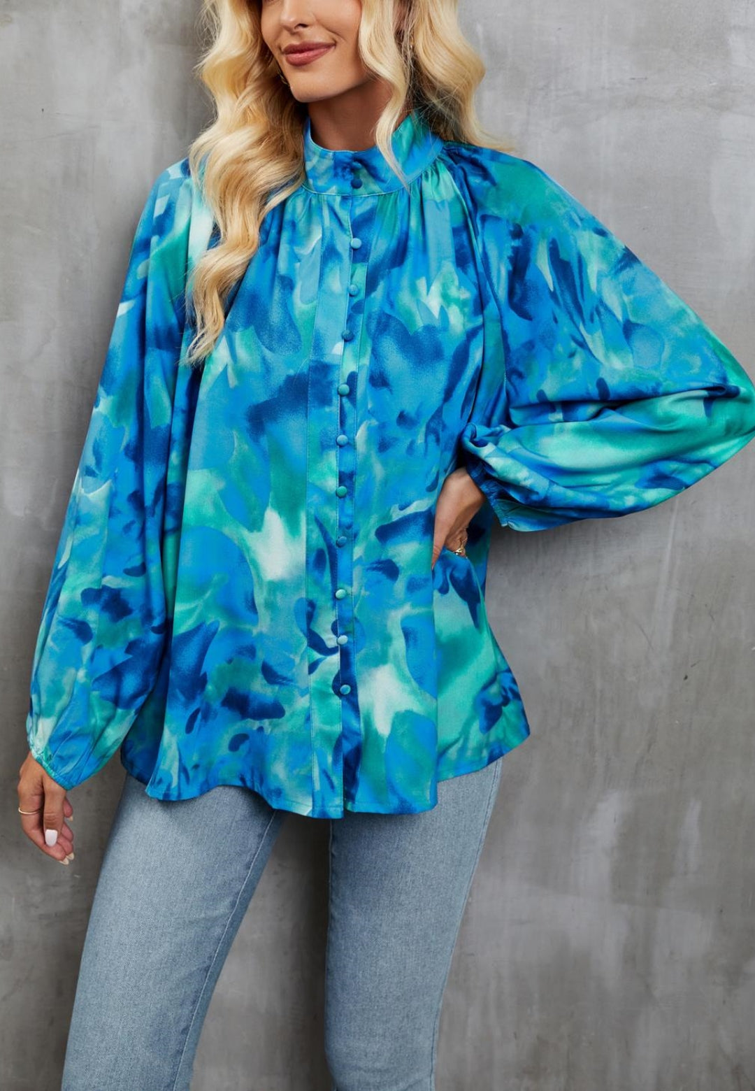 Abstract Print High Neck Shirt