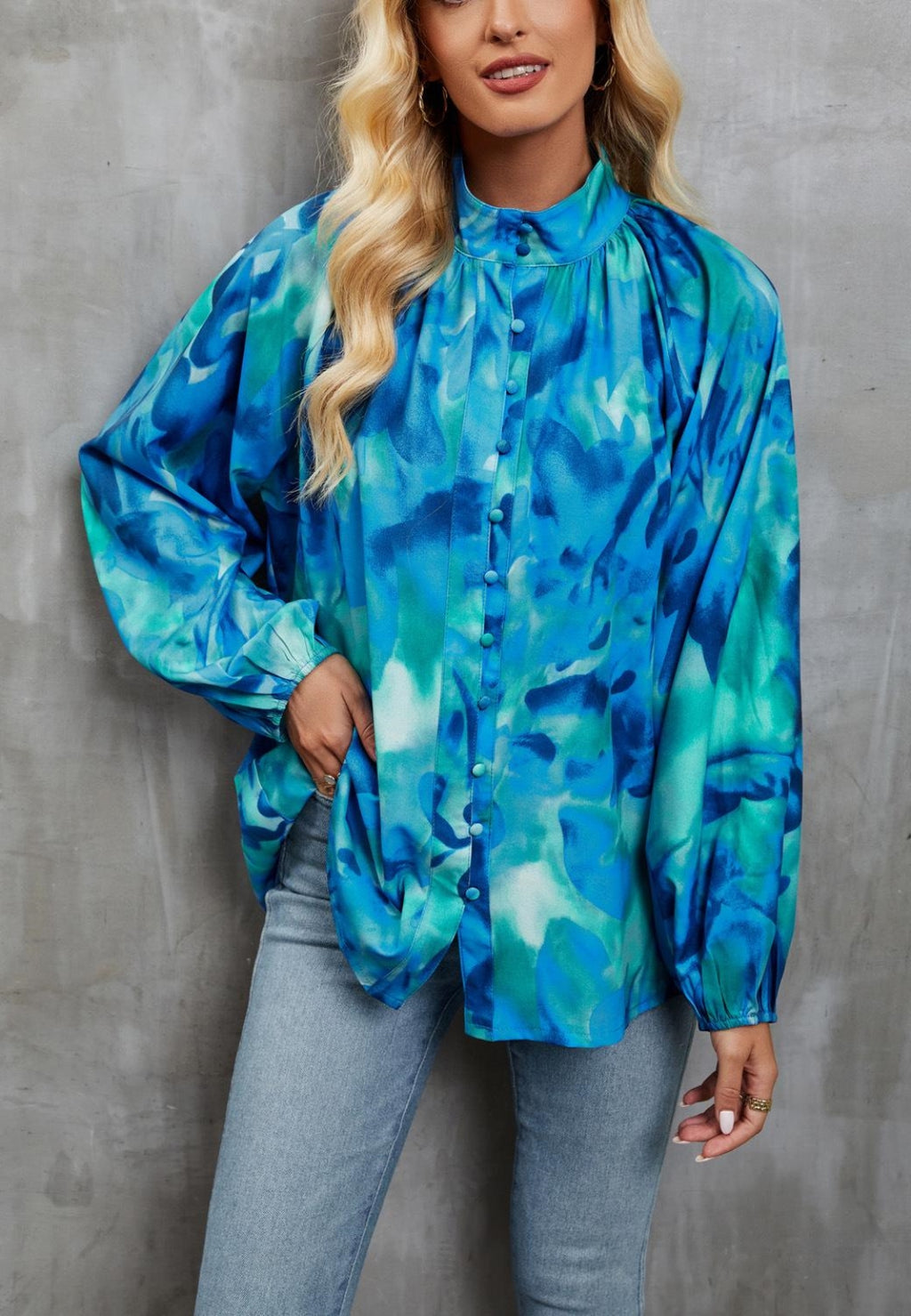 Abstract Print High Neck Shirt