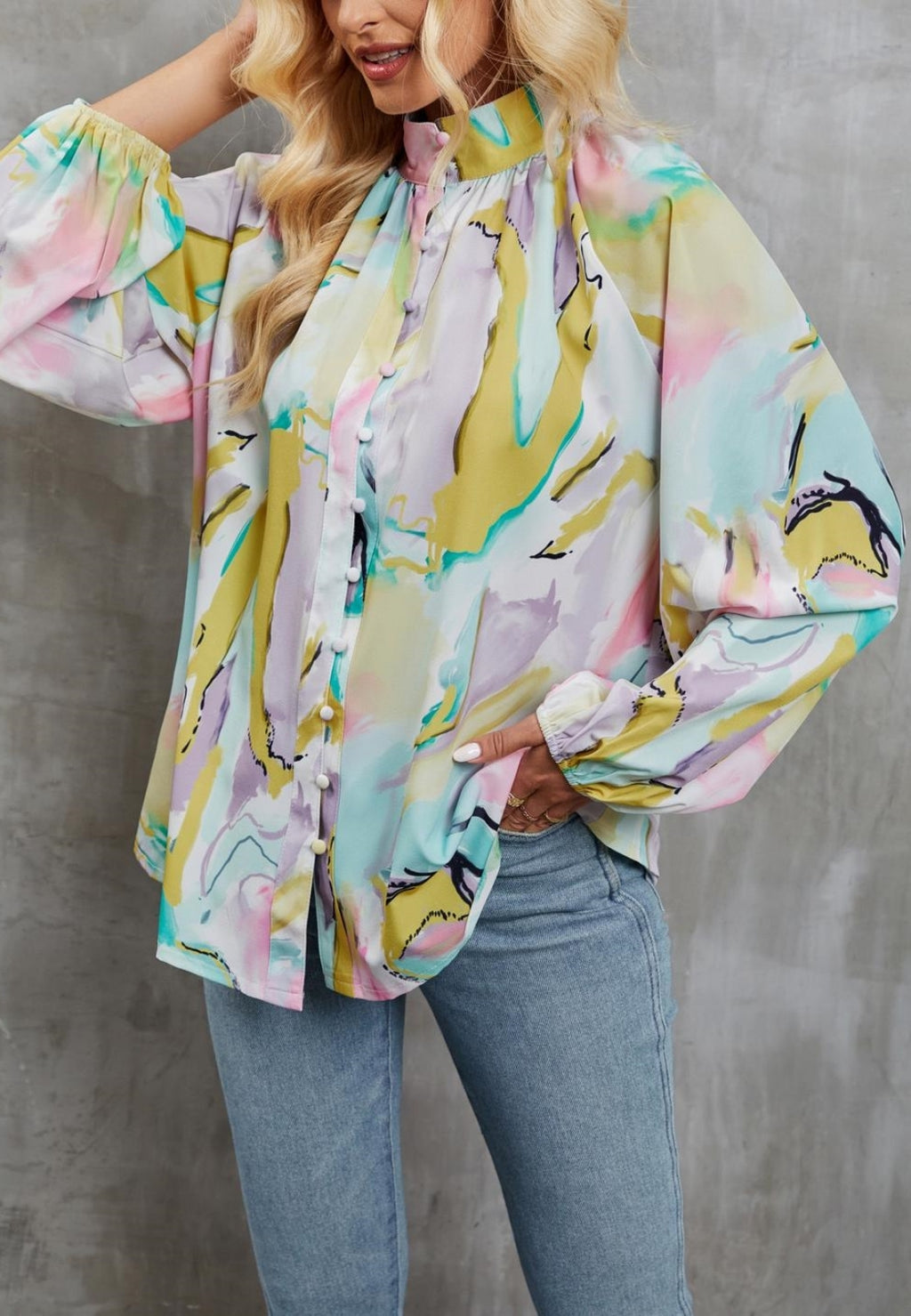 Abstract Print High Neck Shirt