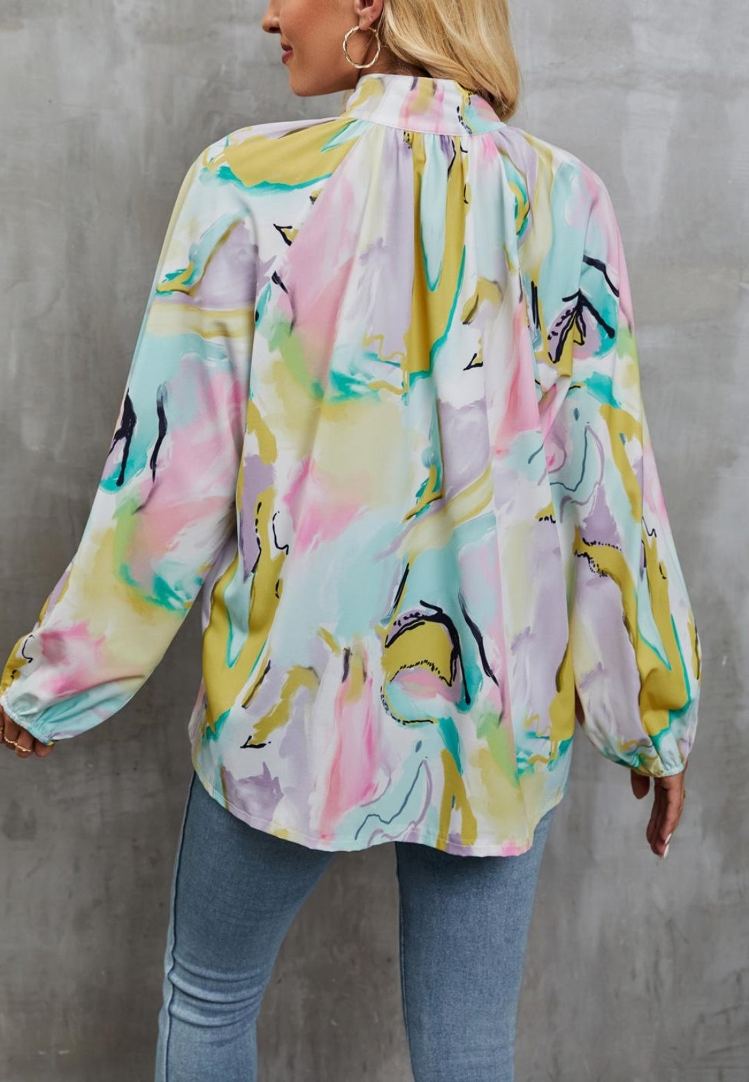 Abstract Print High Neck Shirt