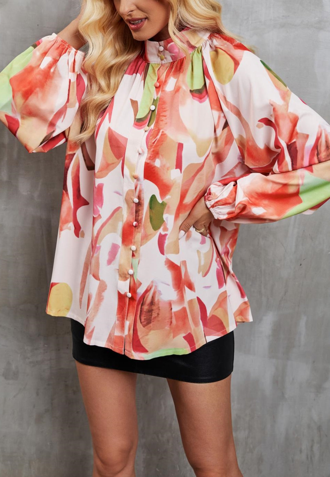 Abstract Print High Neck Shirt