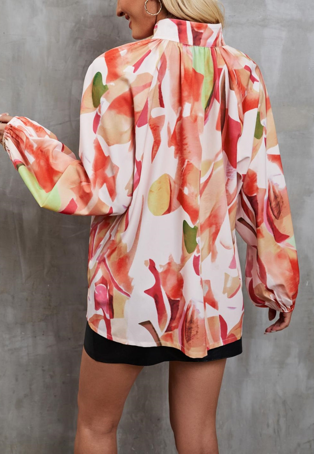 Abstract Print High Neck Shirt