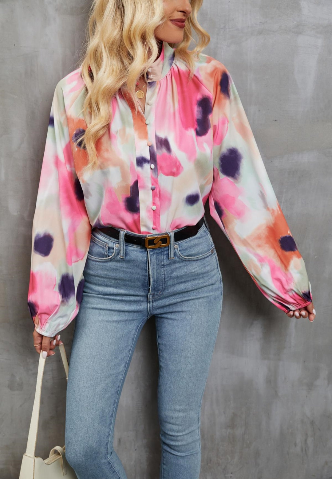 Abstract Print High Neck Shirt