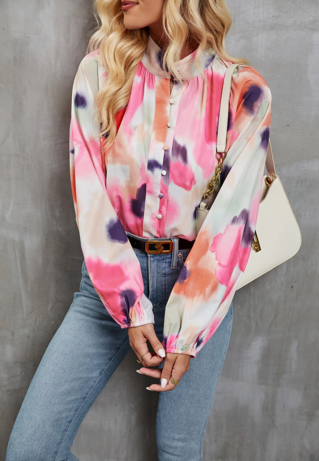 Abstract Print High Neck Shirt