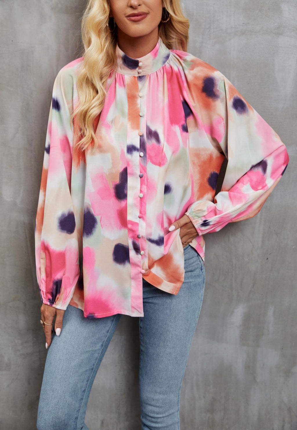 Abstract Print High Neck Shirt