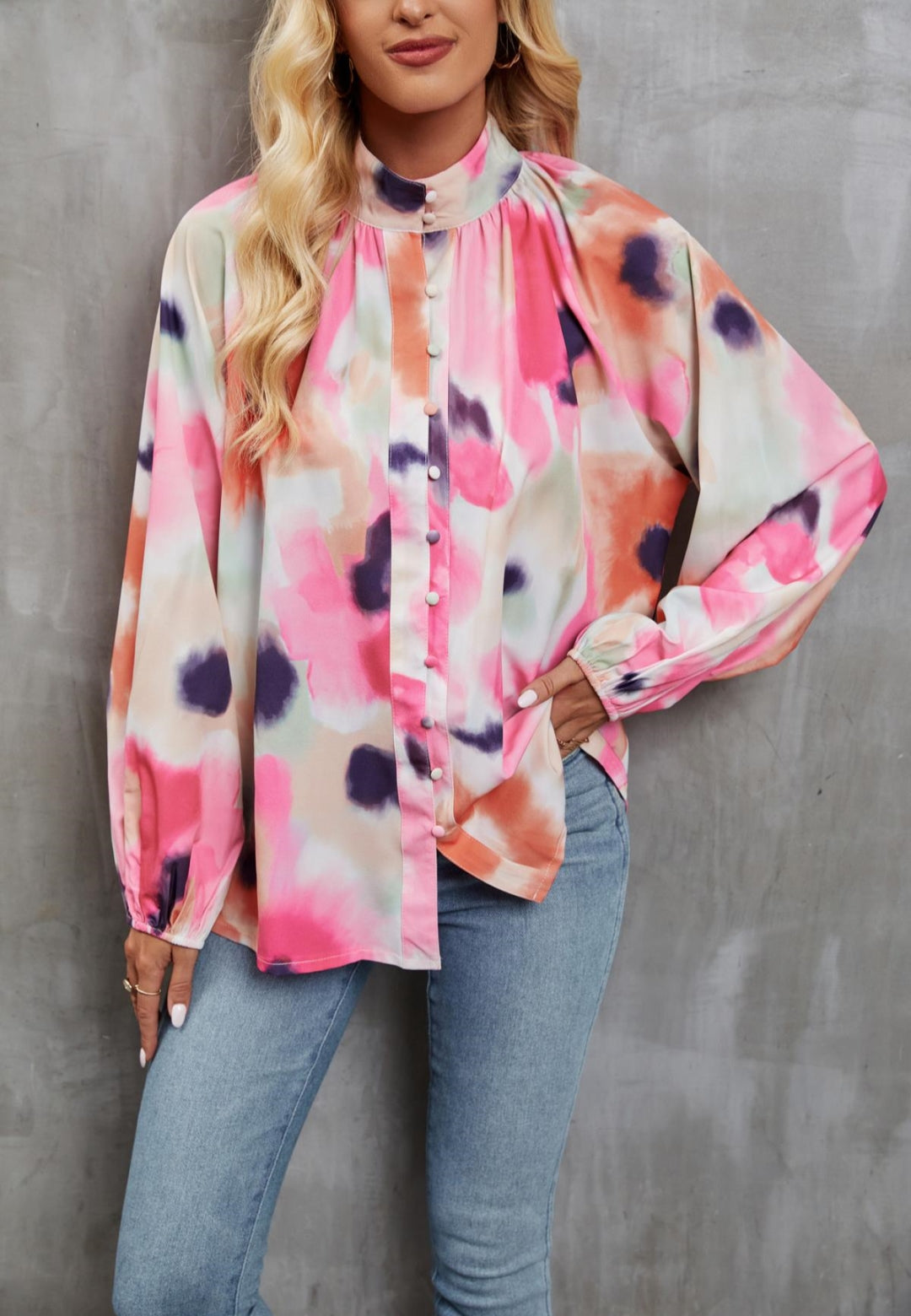 Abstract Print High Neck Shirt