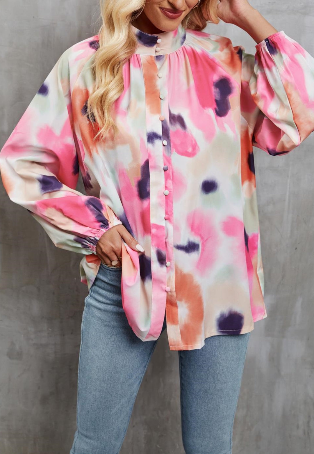 Abstract Print High Neck Shirt