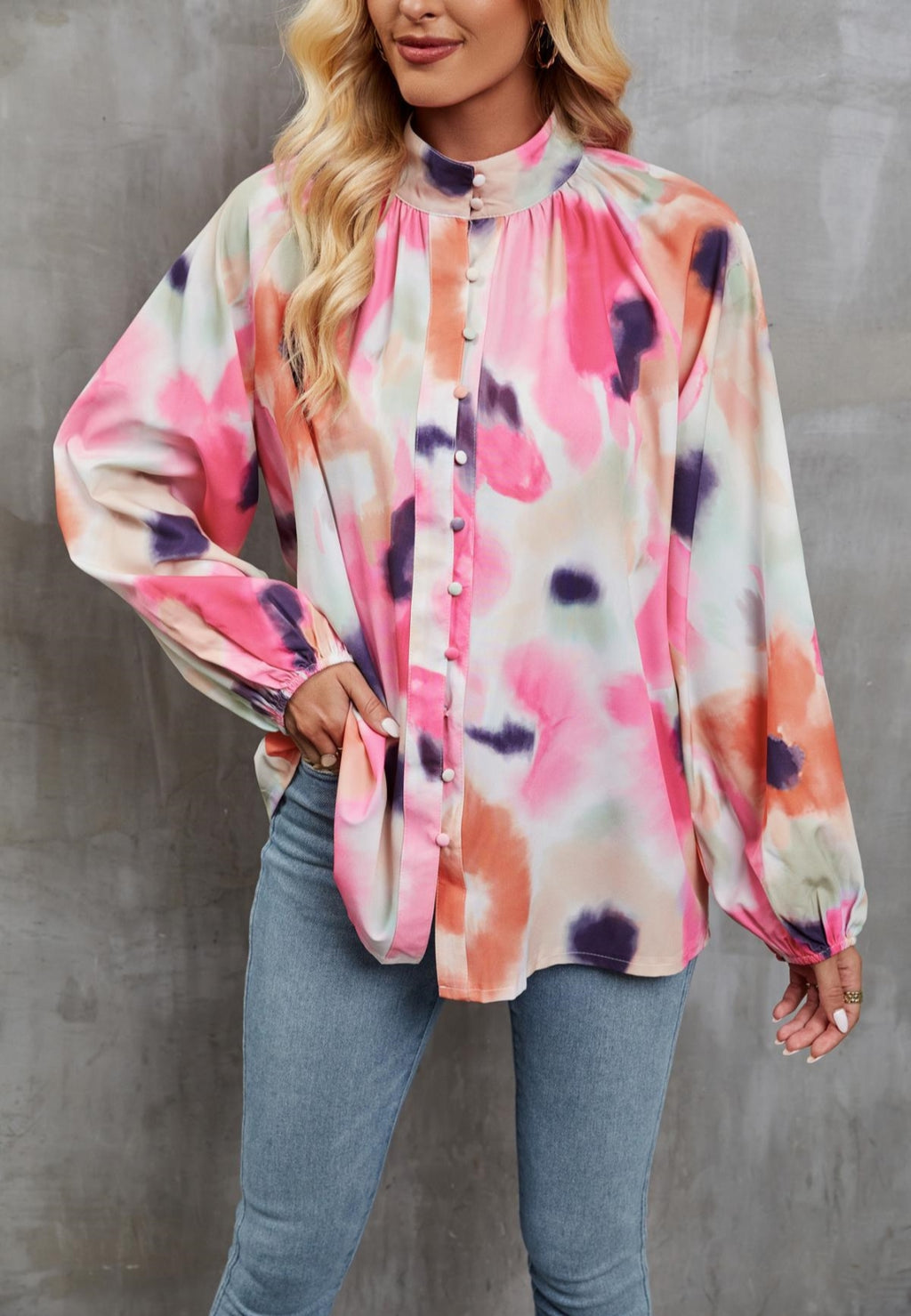 Abstract Print High Neck Shirt