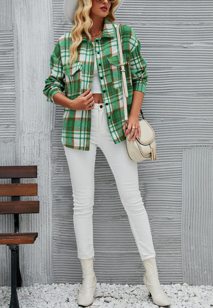 Plaid Pattern Textured Button Shirt