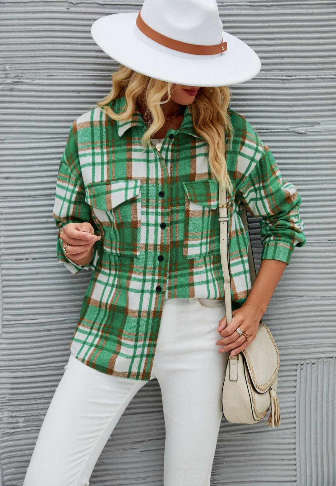 Plaid Pattern Textured Button Shirt