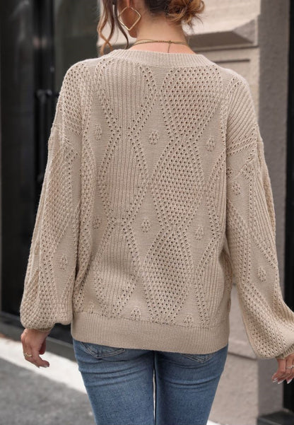 Round Neck Patterned Knit Sweater
