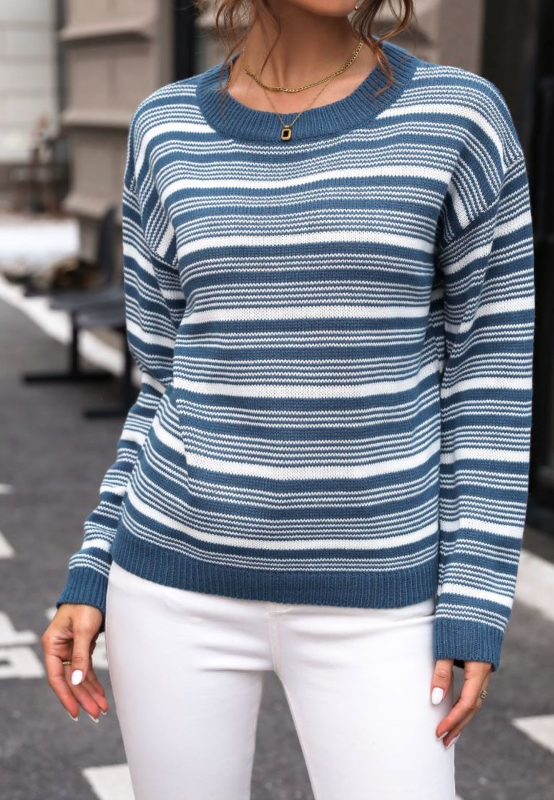 Classic Striped Drop Shoulder Sweater