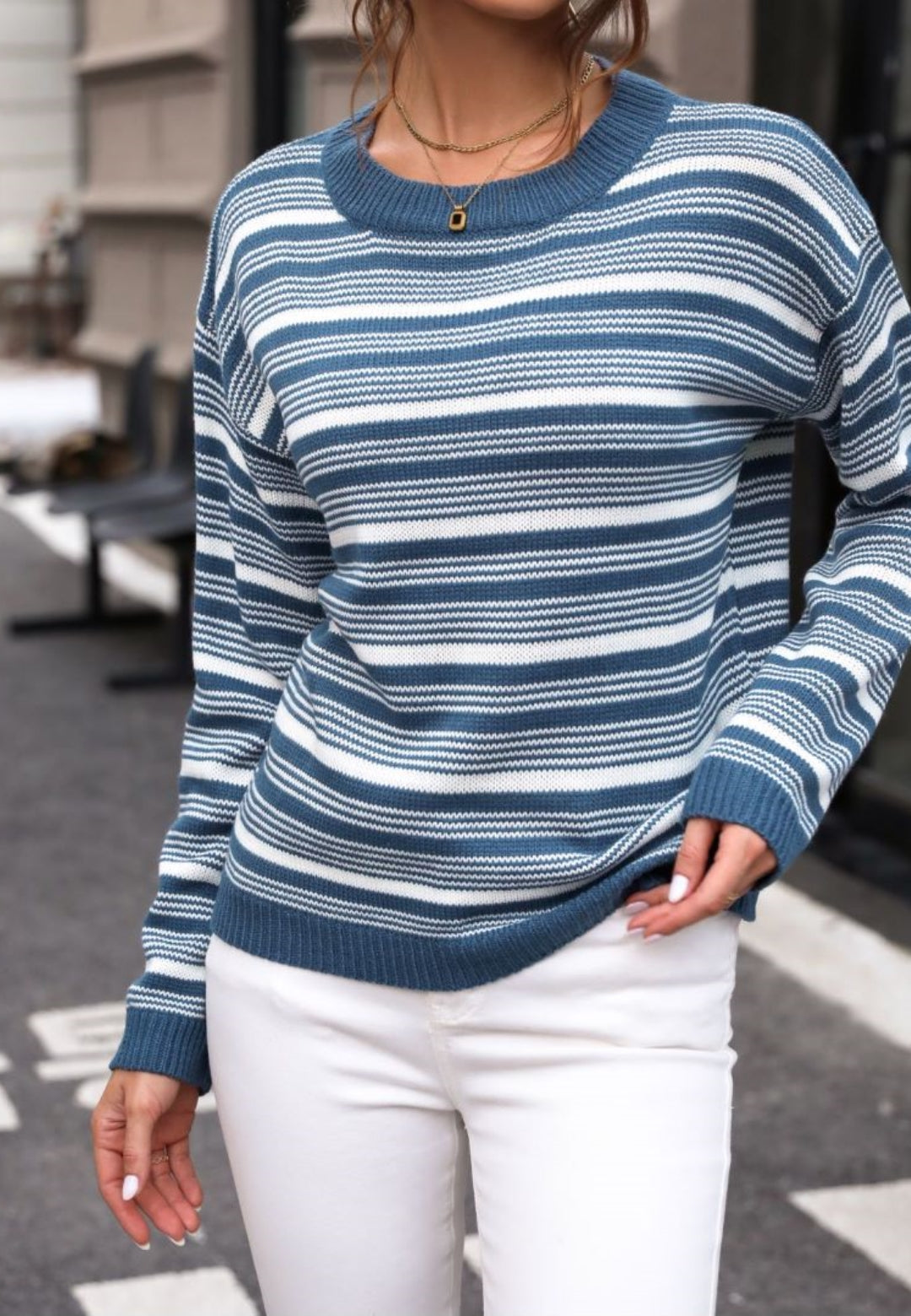 Classic Striped Drop Shoulder Sweater