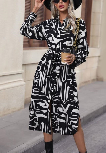 Vestido camisero con estampado abstracto