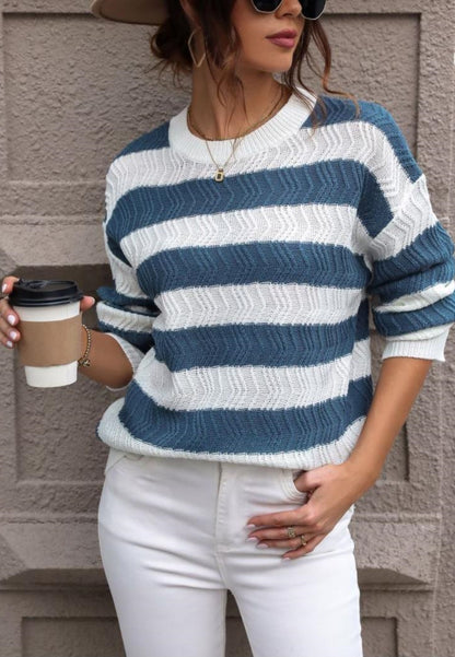 Striped Textured Knit Sweater