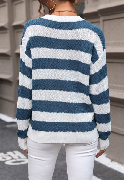 Striped Textured Knit Sweater