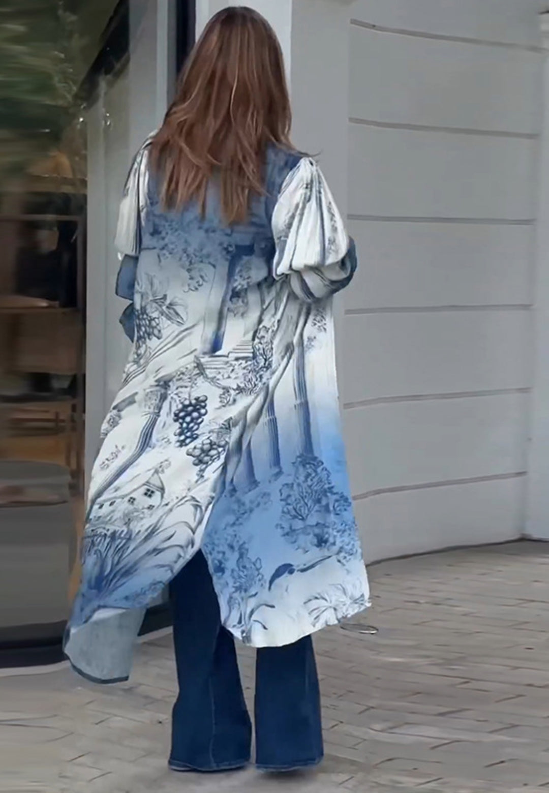 Architectural Print Marie Sleeve Long Kimono Jacket for Women