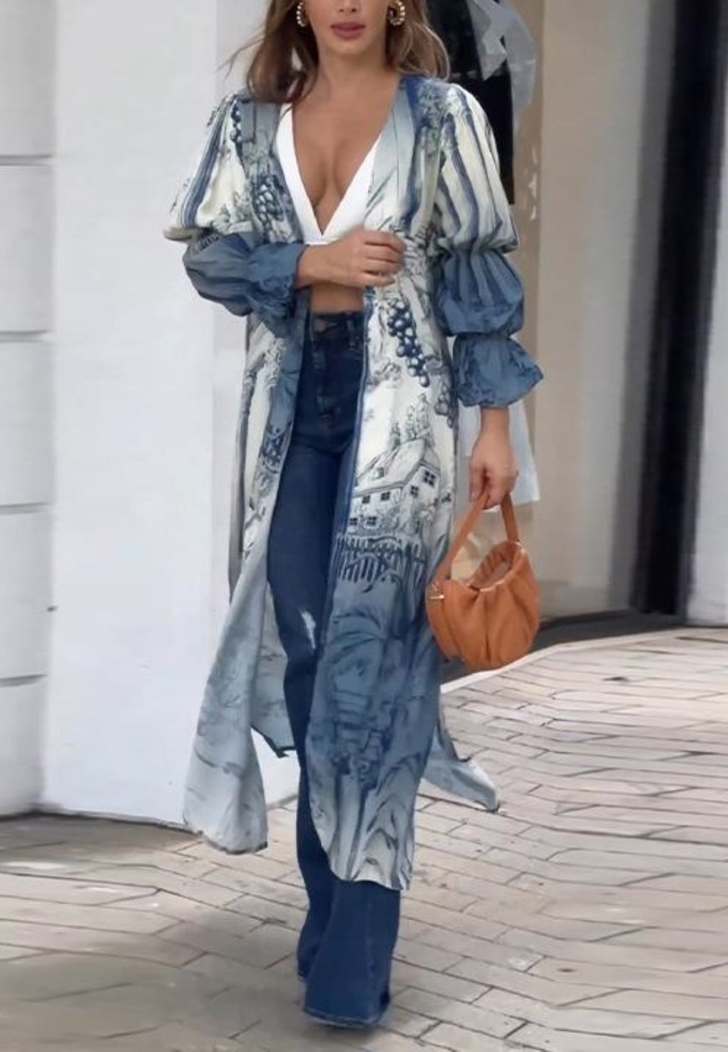 Kimono con mangas Marie y estampado arquitectónico