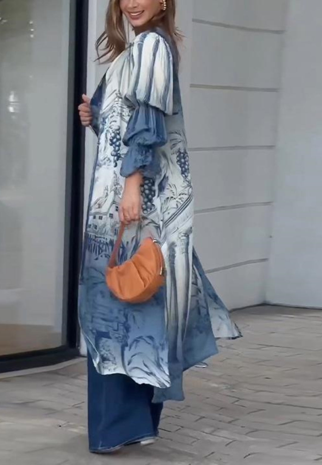 Kimono con mangas Marie y estampado arquitectónico