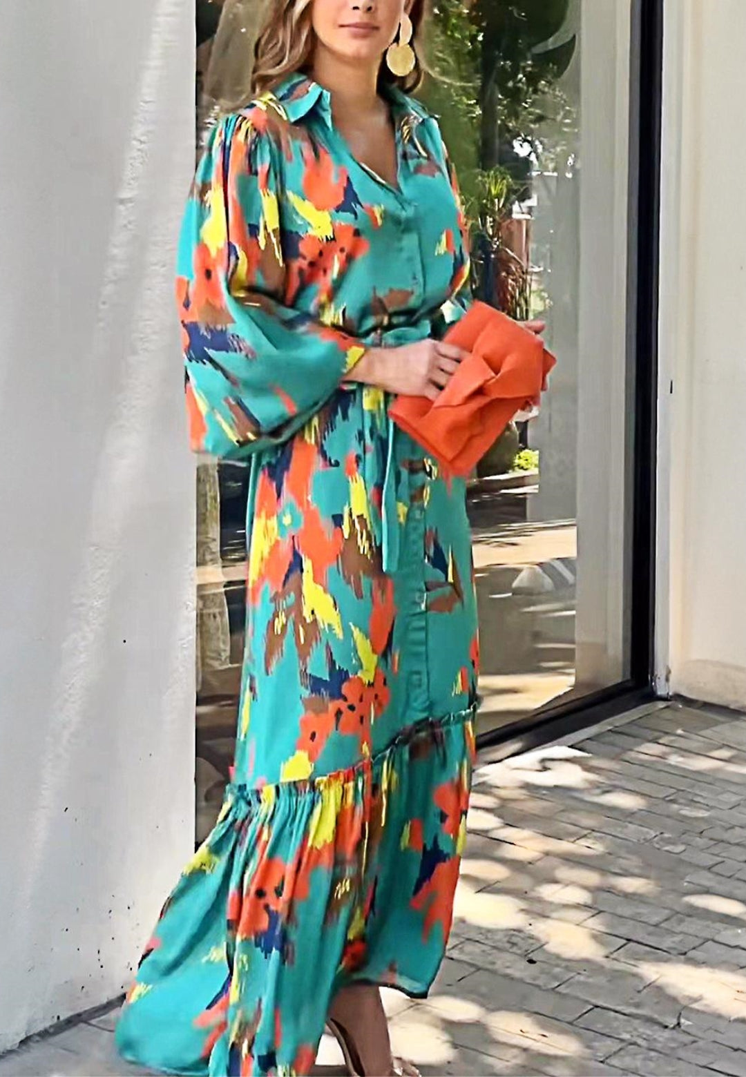 Multicolor Abstract Ruffle Hem Dress