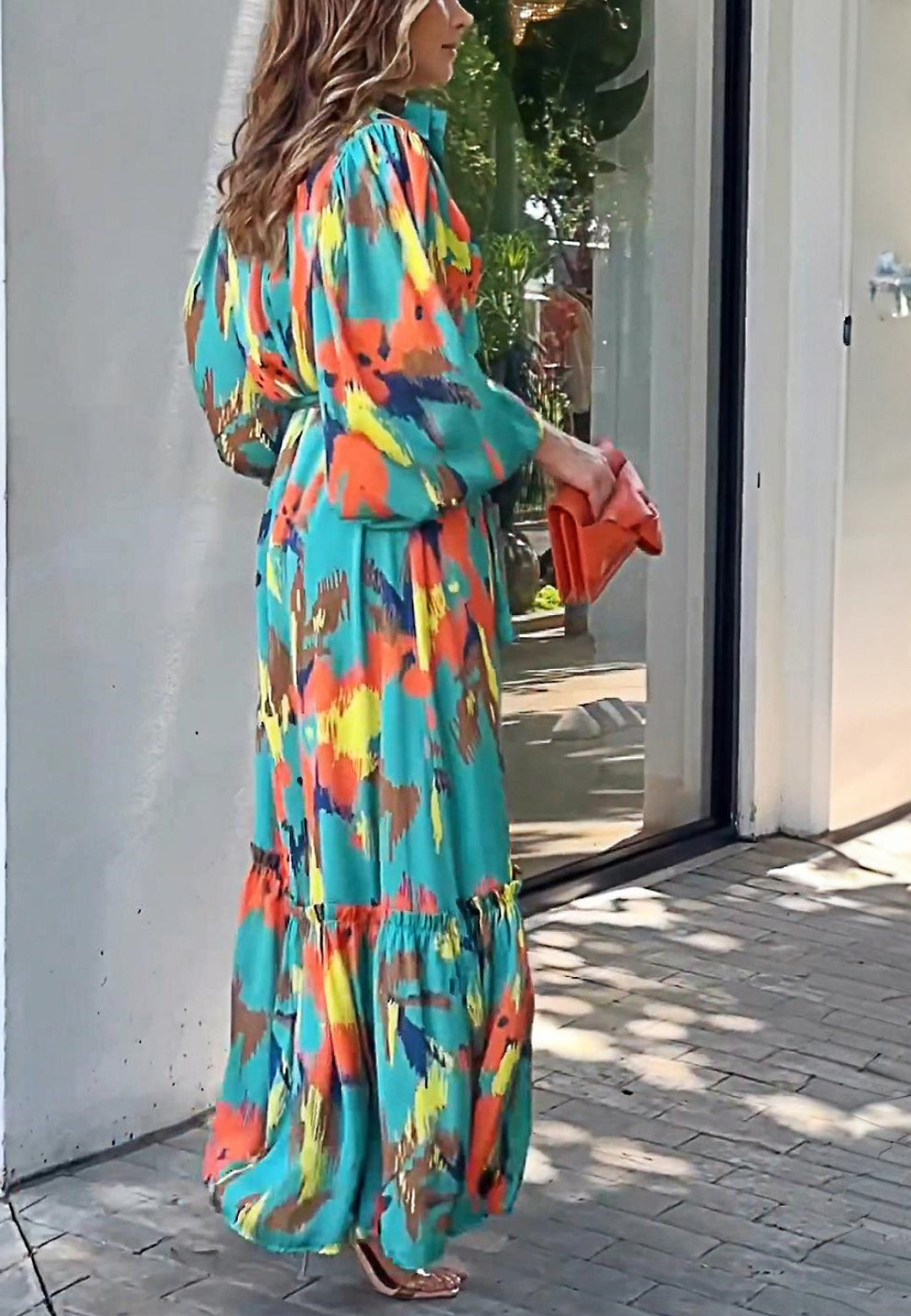 Multicolor Abstract Ruffle Hem Dress