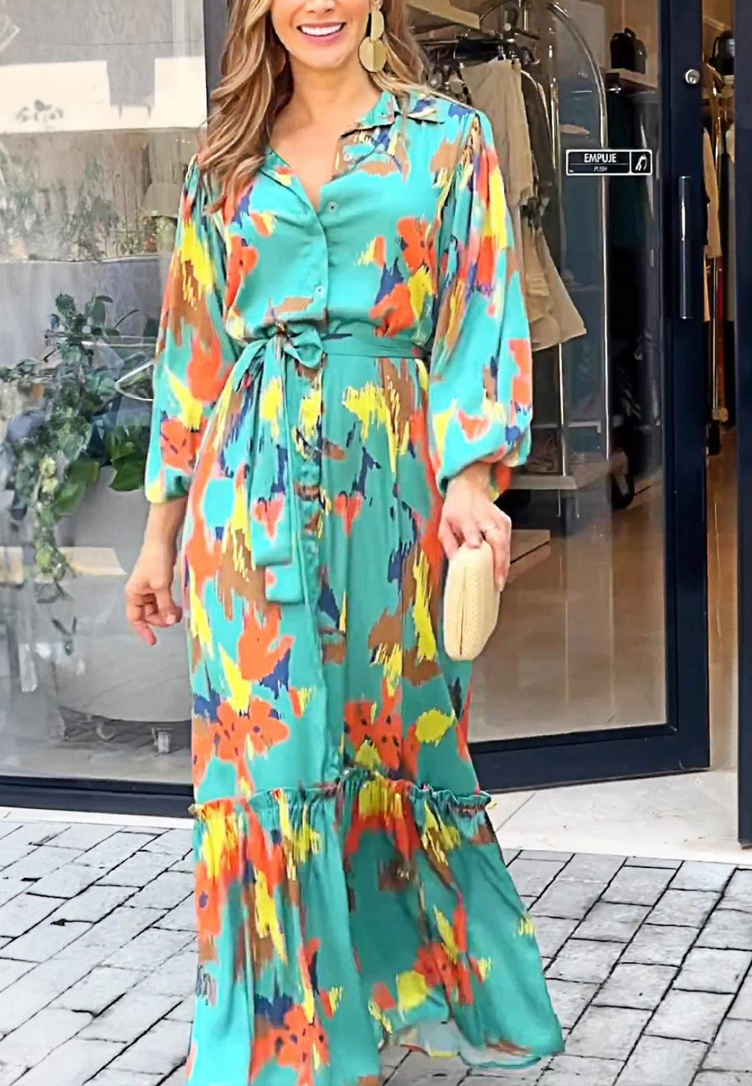 Multicolor Abstract Ruffle Hem Dress