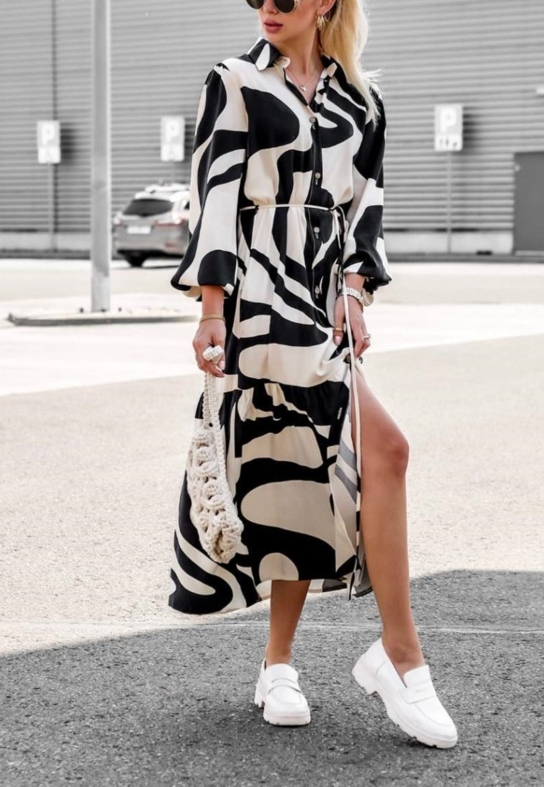 Abstract Print Button Down Polo Dress