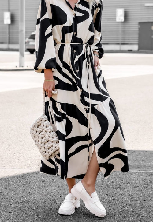 Abstract Print Button Down Polo Dress