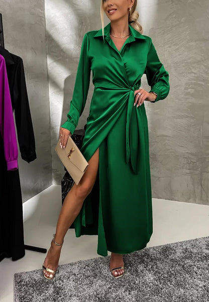 Vestido con dobladillo superpuesto y lazo lateral