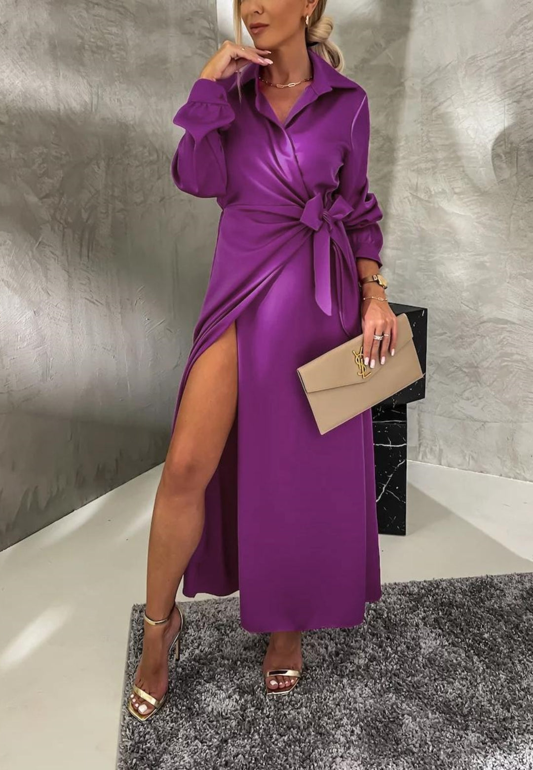 Side Tie Overlap Hem Dress