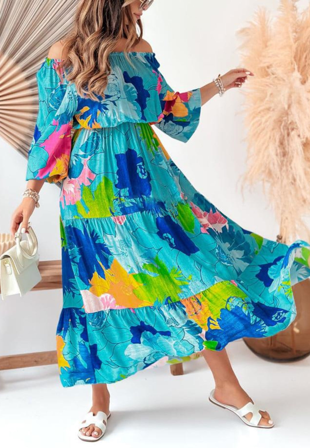 Multicolor Floral Off-Shoulder Maxi Dress
