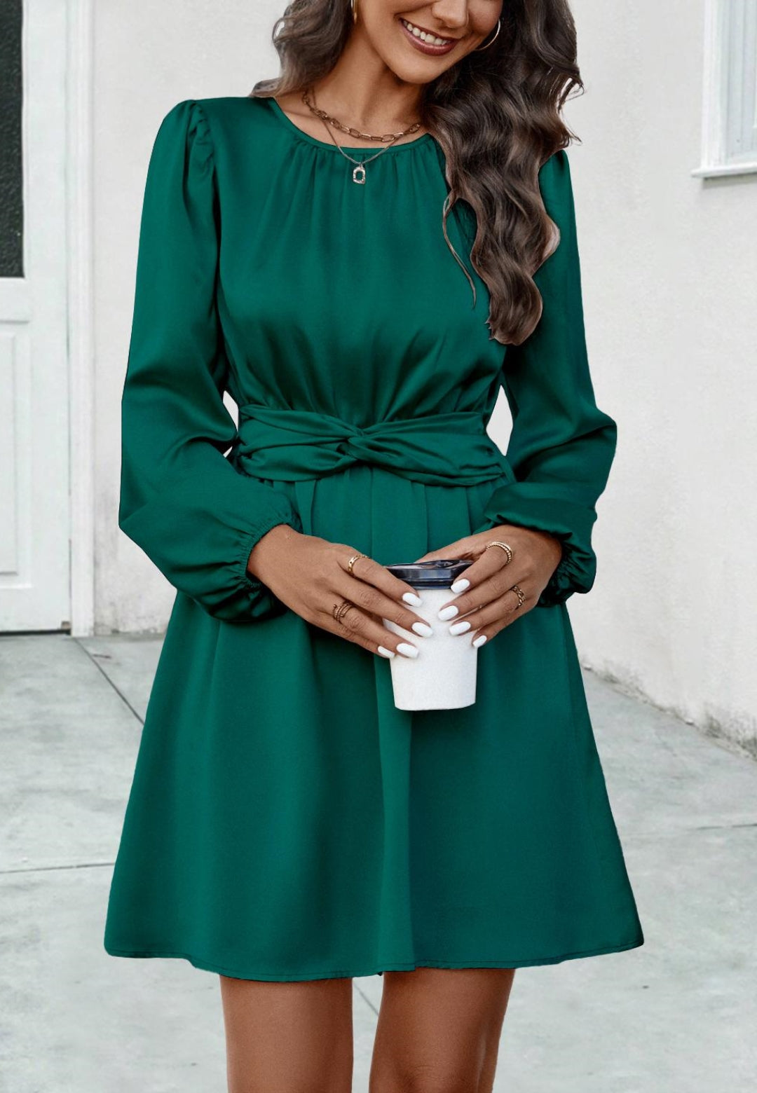 Round Neck Twist Waist Dress