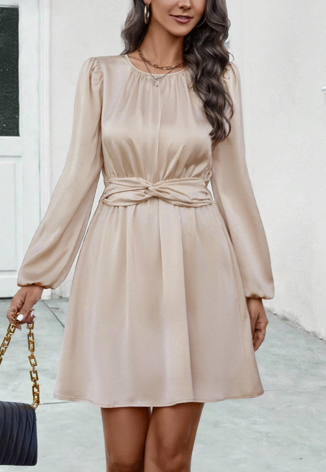 Round Neck Twist Waist Dress