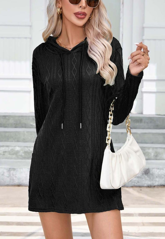 Cable Knit Hooded Sweater Dress