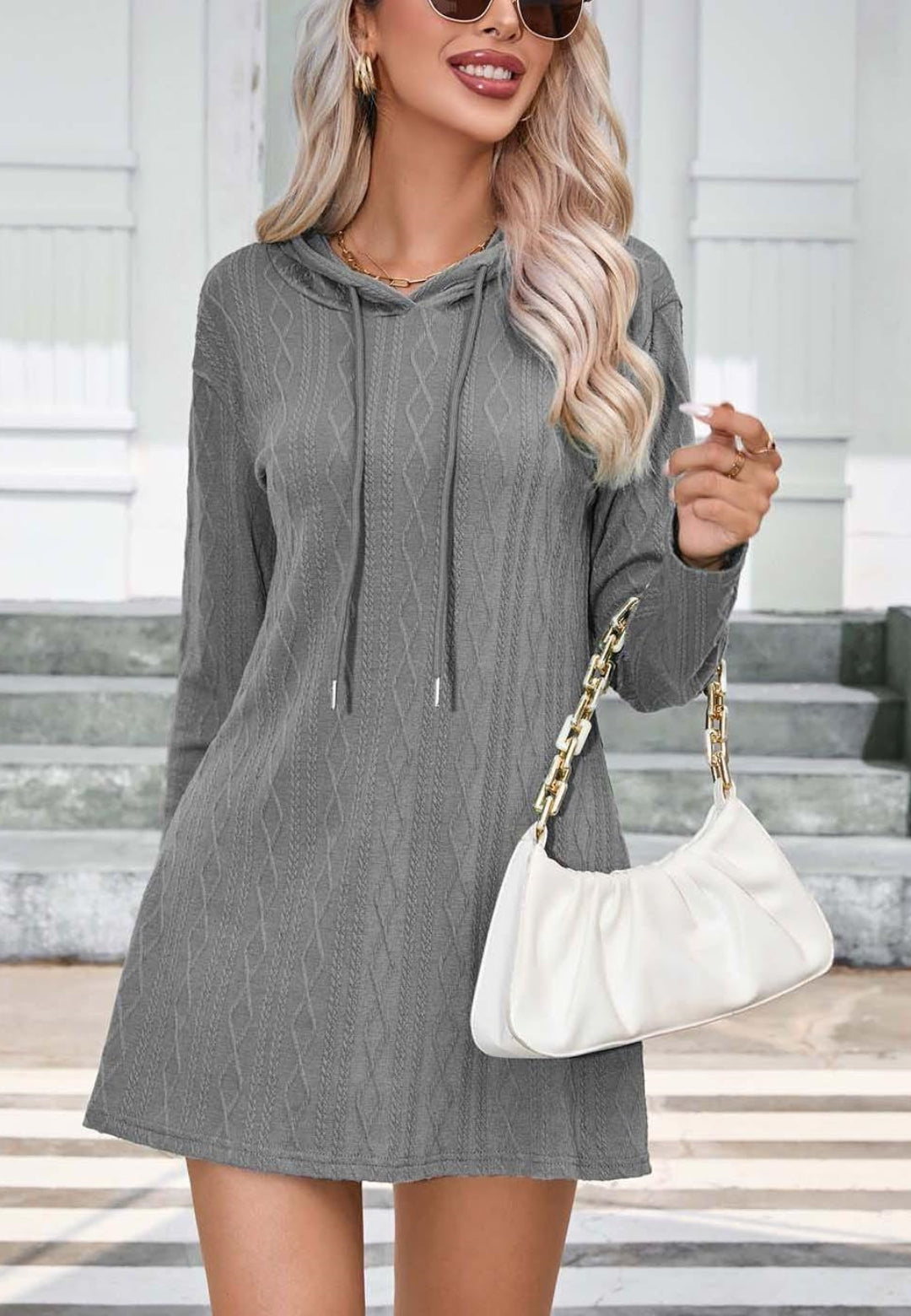 Cable Knit Hooded Sweater Dress