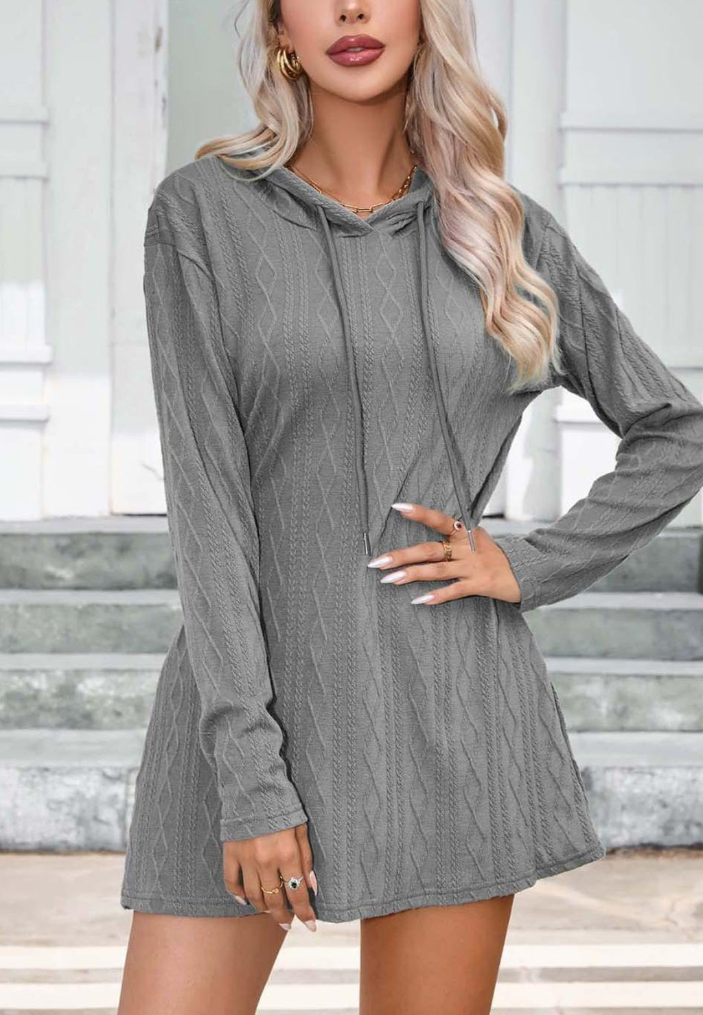 Cable Knit Hooded Sweater Dress
