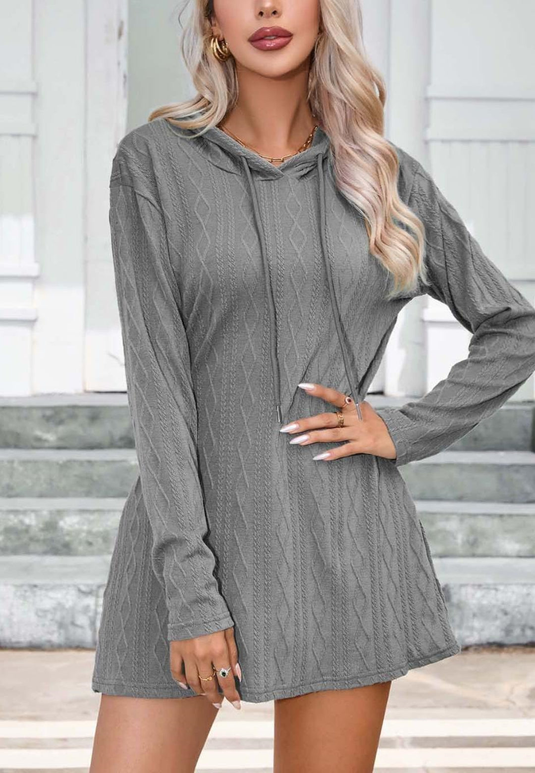 Cable Knit Hooded Sweater Dress