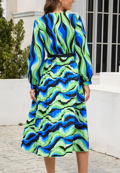 Multicolor Abstract Print Pleated Dress