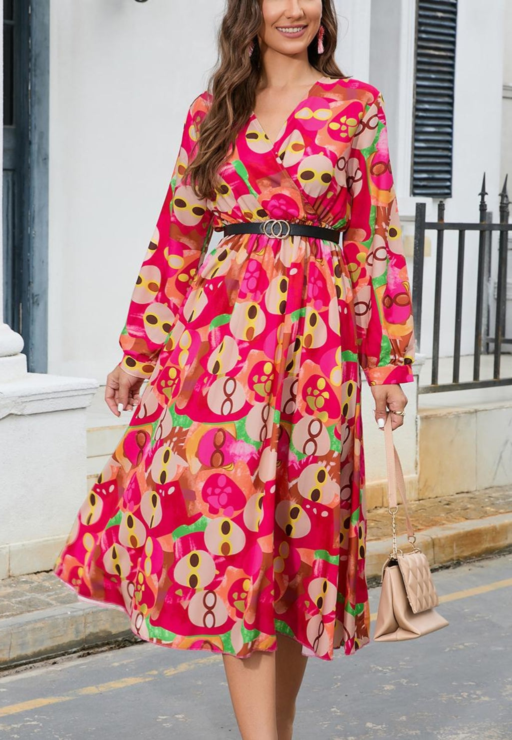 Vestido plisado con estampado abstracto multicolor