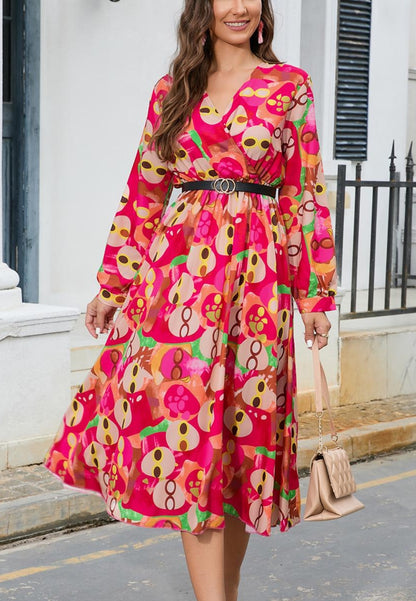 Multicolor Abstract Print Pleated Dress