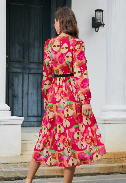 Multicolor Abstract Print Pleated Dress