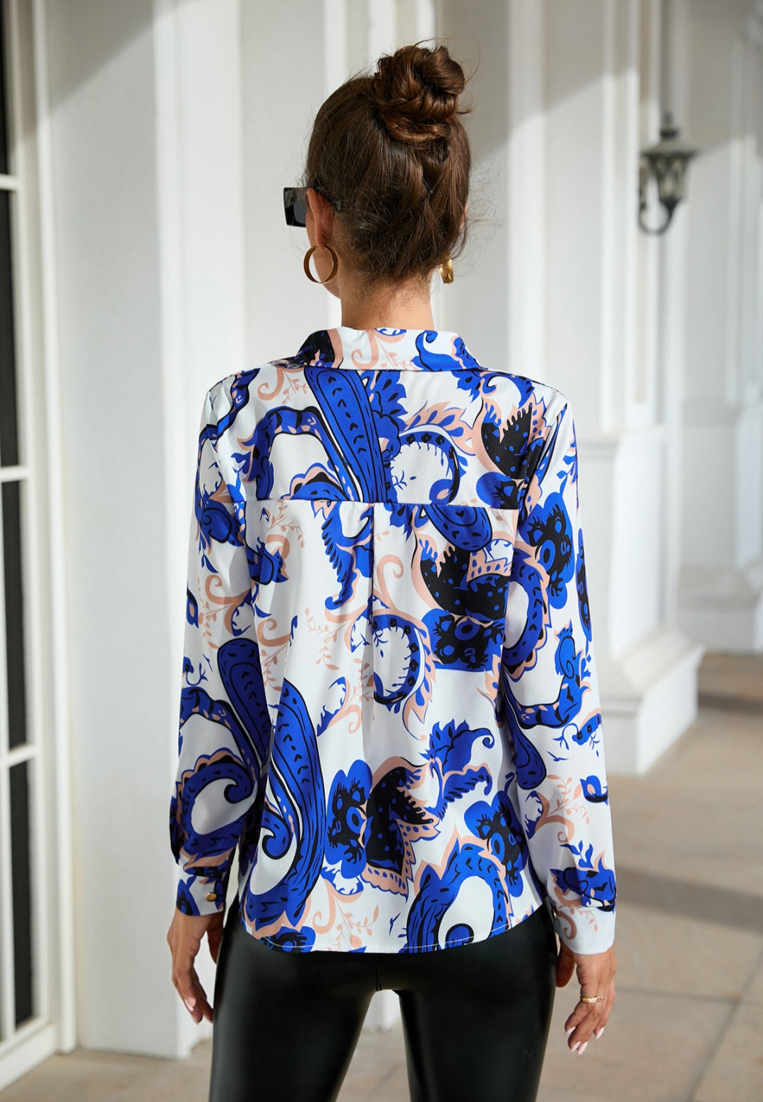 Abstract Print Button Collared Shirt