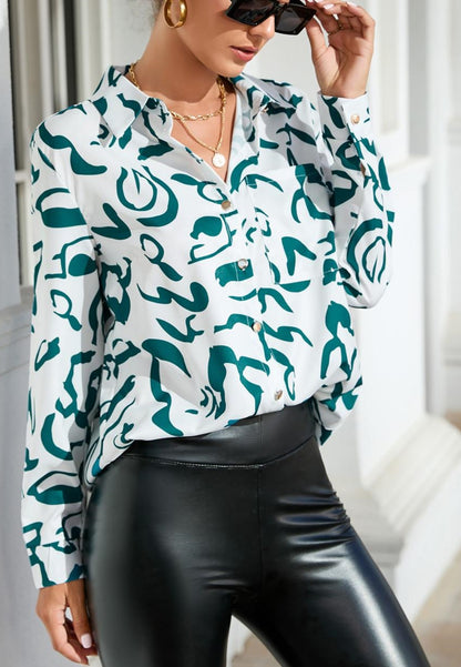 Abstract Print Button Collared Shirt