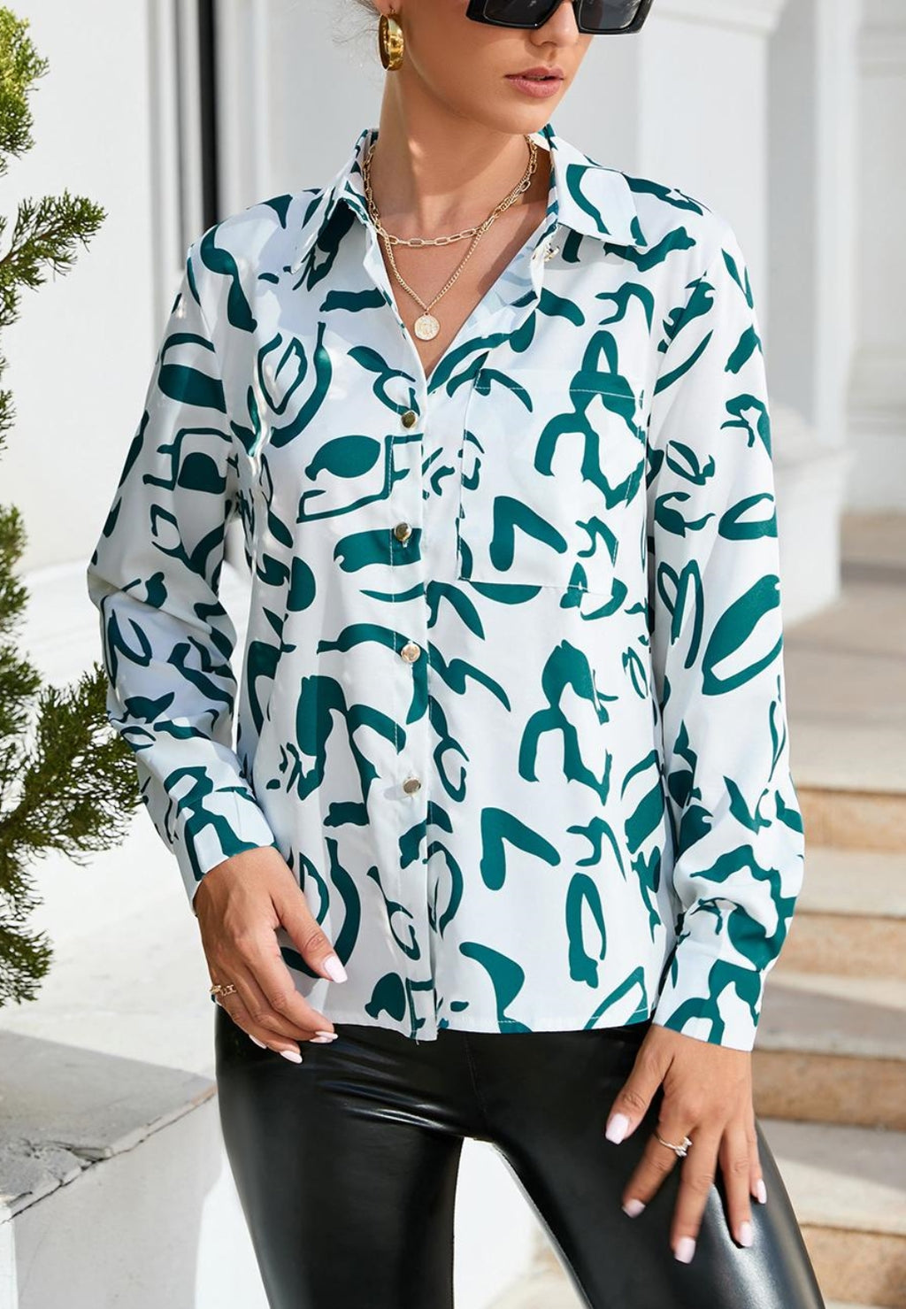 Abstract Print Button Collared Shirt