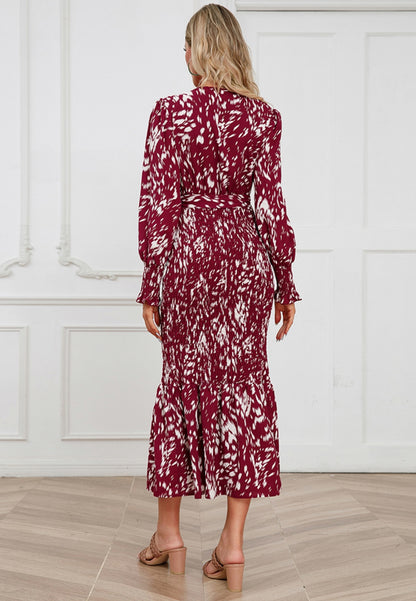 Abstract Print Shirred Bodycon Dress