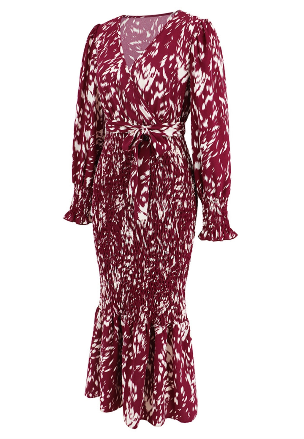 Abstract Print Shirred Bodycon Dress