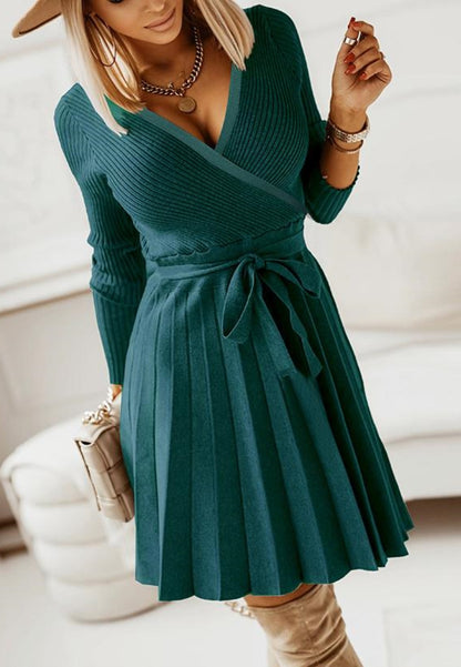 Vestido plisado de punto acanalado