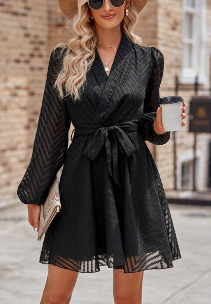 Chevron Pattern Shawl Collar Dress