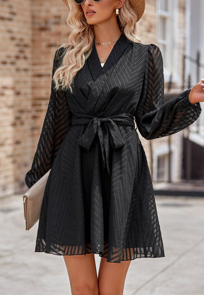 Chevron Pattern Shawl Collar Dress
