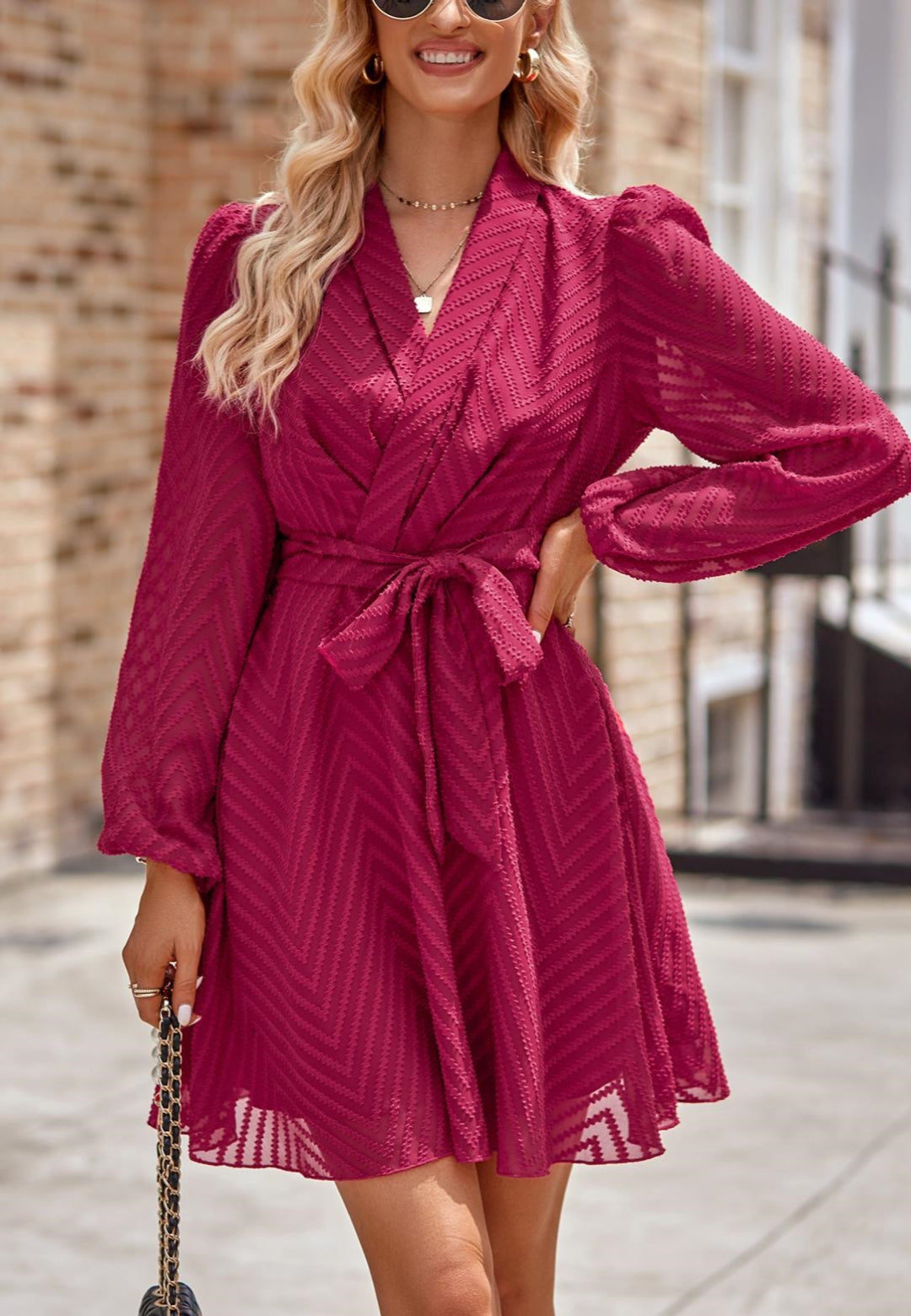 Chevron Pattern Shawl Collar Dress